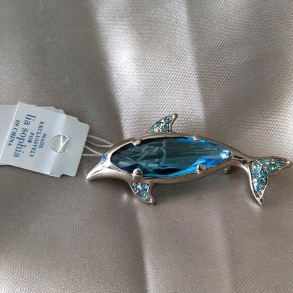 Crystal Stone Silver Dolphin Brooch Pin - Picture 3 of 3